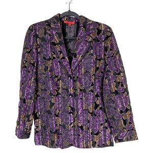 Floral Blazer S Purple Black Velour Stripe Career Casual Collar Shading Academic